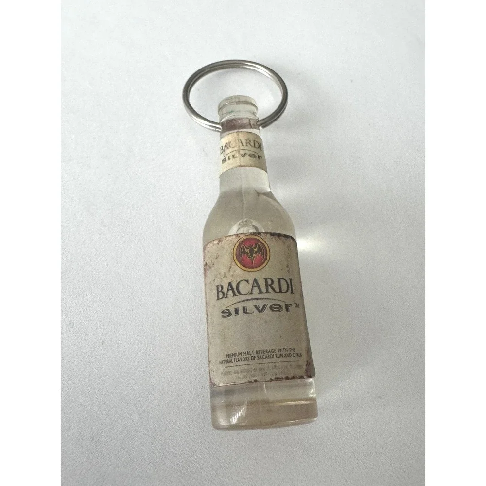 Bacardi Silver Miniature Bottle Keychain Clear Alcohol Promo Bottle Opener‎